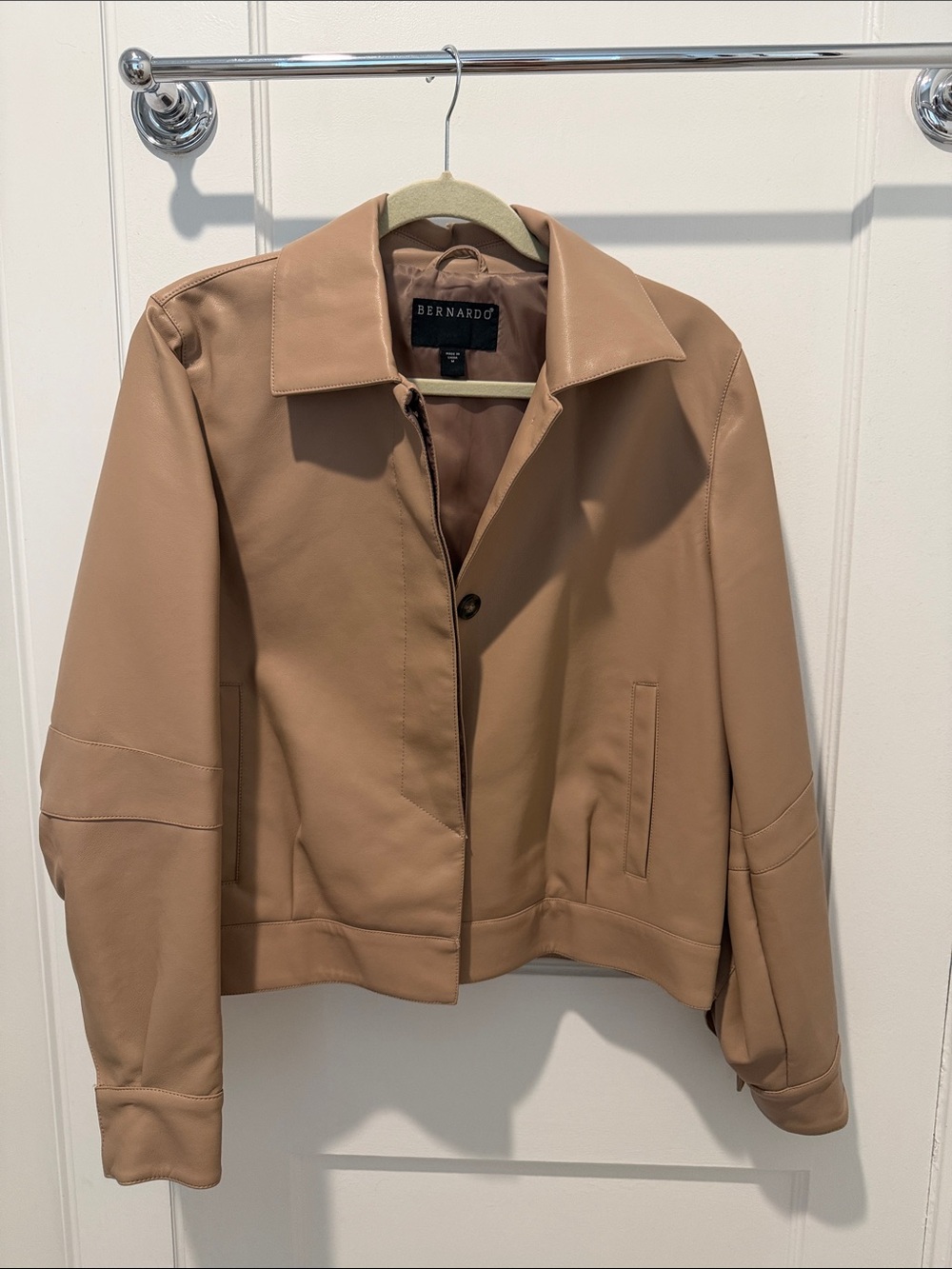 Bernardo Taupe Faux Leather Bomber Jacket